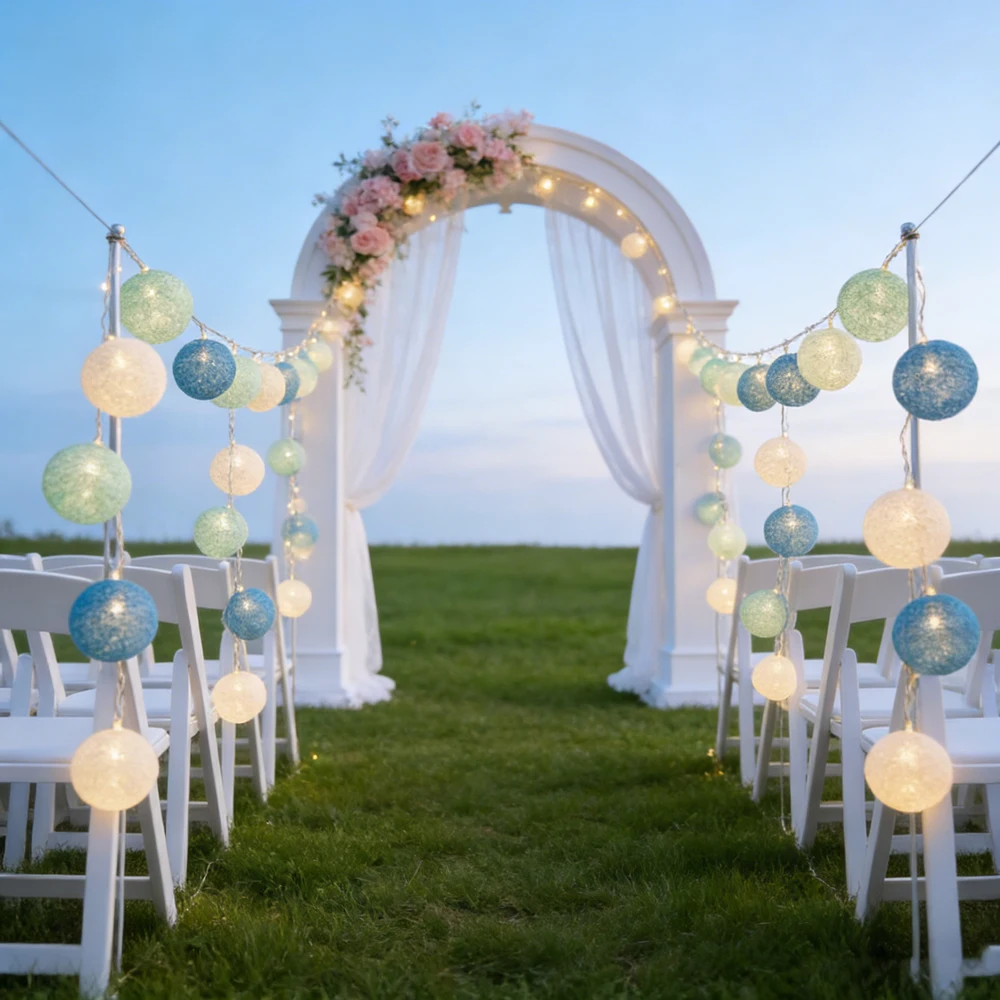 

10/20LED Cotton Balls String Lights Battery Powered Fairy Garland Lighting Strings Holiday Wedding Party Decoration Birthday