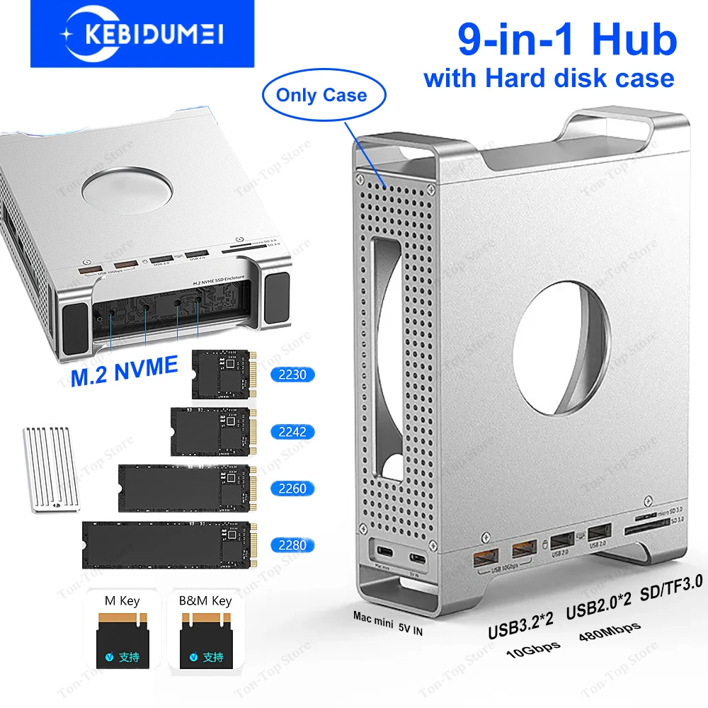 

9-IN-1 USB C Docking Station with Disk Storage Function M.2 NVMe SSD Hard Disk Case Hubs USB 3.2 Hub Splitter 10Gbps For Macbook
