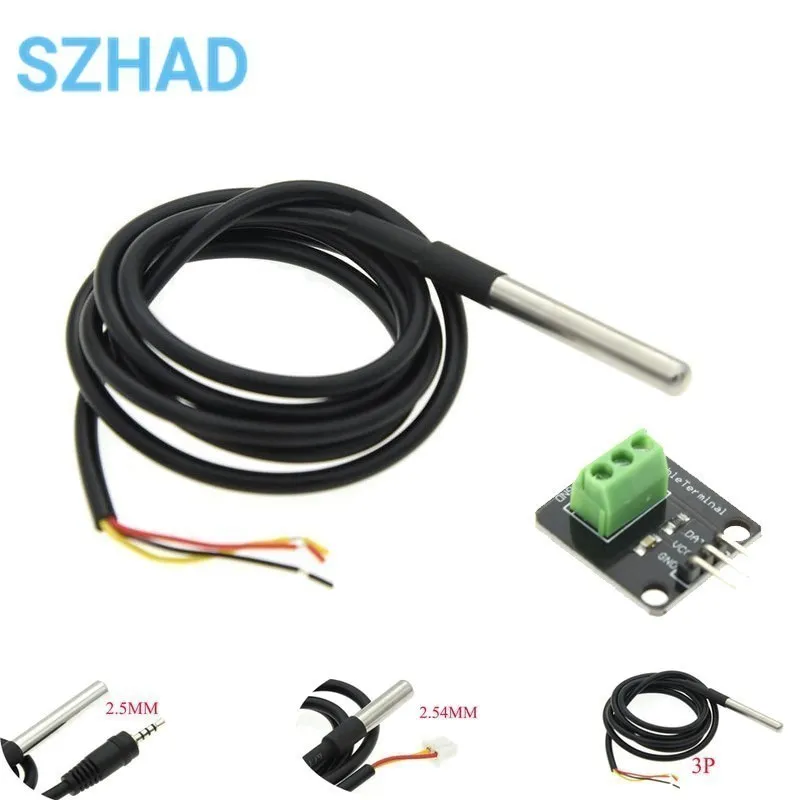 DS18B20 Stainless Steel Package 1/2/3/5Meter 100/200/300/500CM Waterproof 18b20 Cable Probe Temperature Sensor