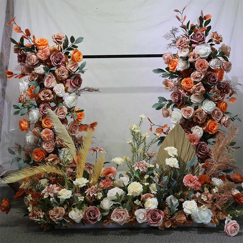 

Wholesale Wedding Decoration Autumn Style Wedding Brown Flower Running Flower Row Pile Coffee Rose Arch