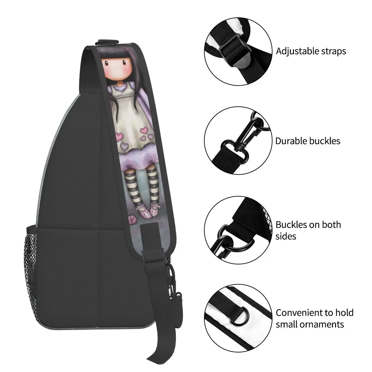 Santoro Gorjuss Boneca Crossbody Sling Sacos Pequeno Peito Bag Cartoon Ombro Mochila Daypack para Viagem Caminhadas Camping Bookbag