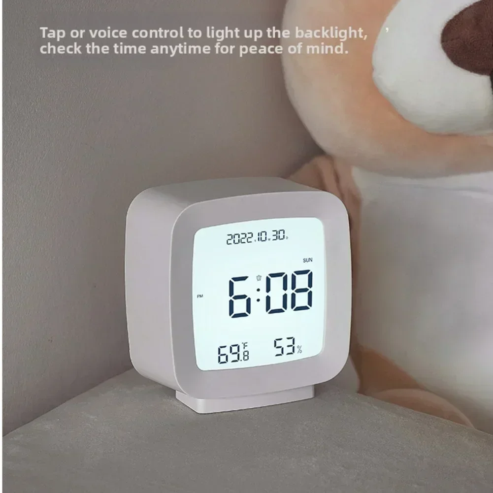 Portable LCD Alarm Clock For Students Compact Design With Thermometer Humidity Monitor And Flexible Time Format 12 Or 24 Hours