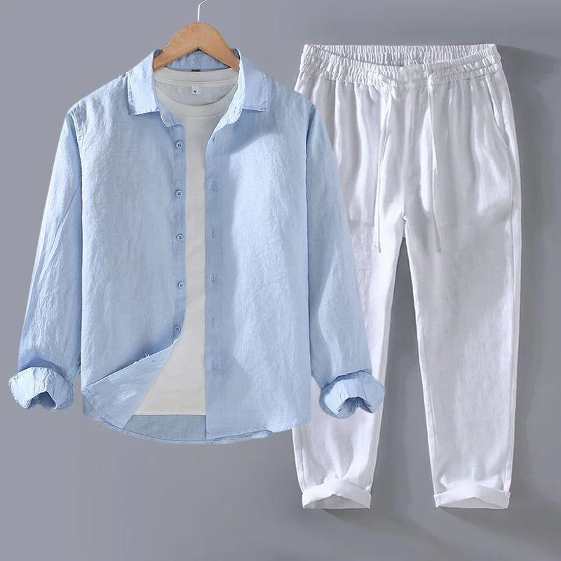 

Spring Autumn New Men's Linen Color Collar Long Sleeve Shirt Trendy Versatile Loose Casual Shirt Jacket Male