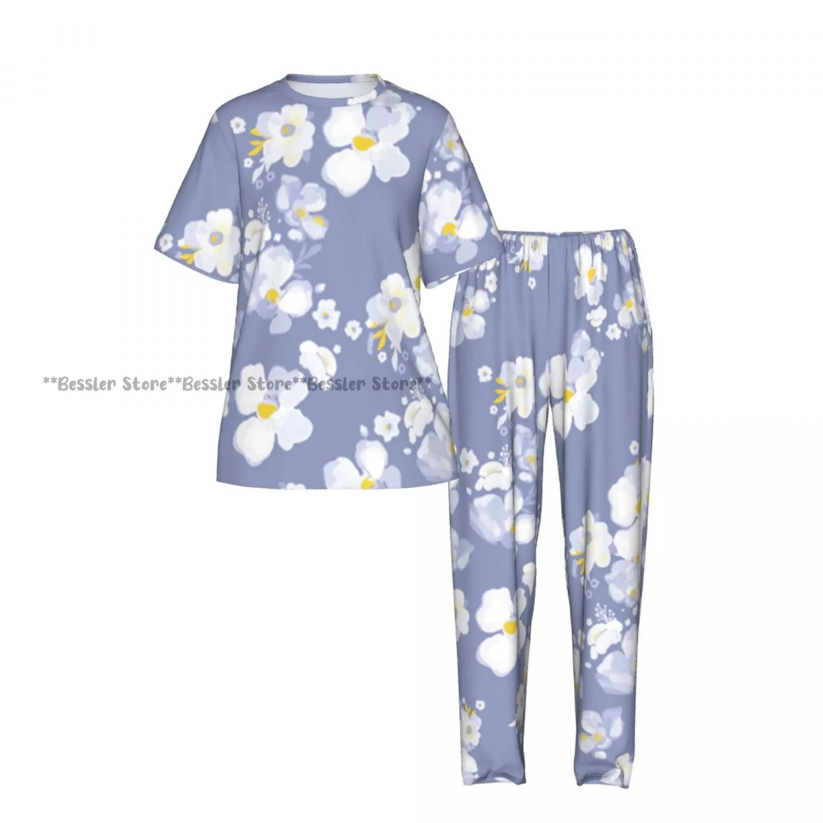 Women's 2-piece set Delicate Daisy Floral Pajamas Short sleeved Top and Pants Sleepwear view 2