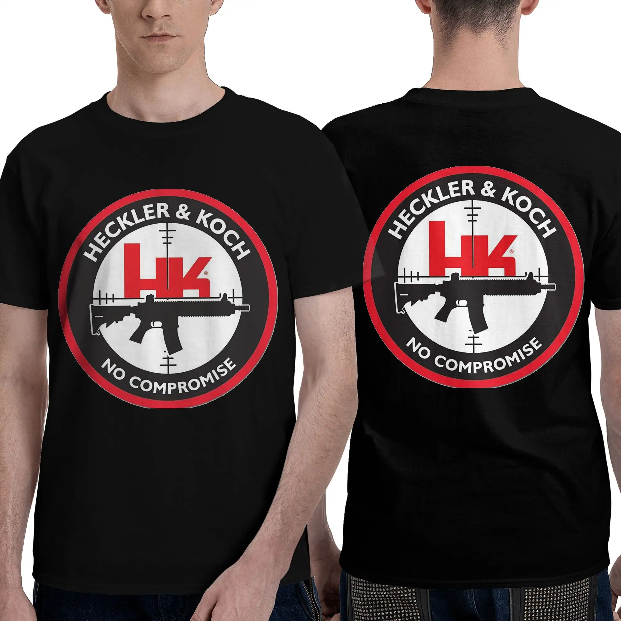 Heckler Koch Hk Logo Men T-Shirt Double Sided Oversized T Shirts Men's Round Neck Cotton Tees Short Summer Male