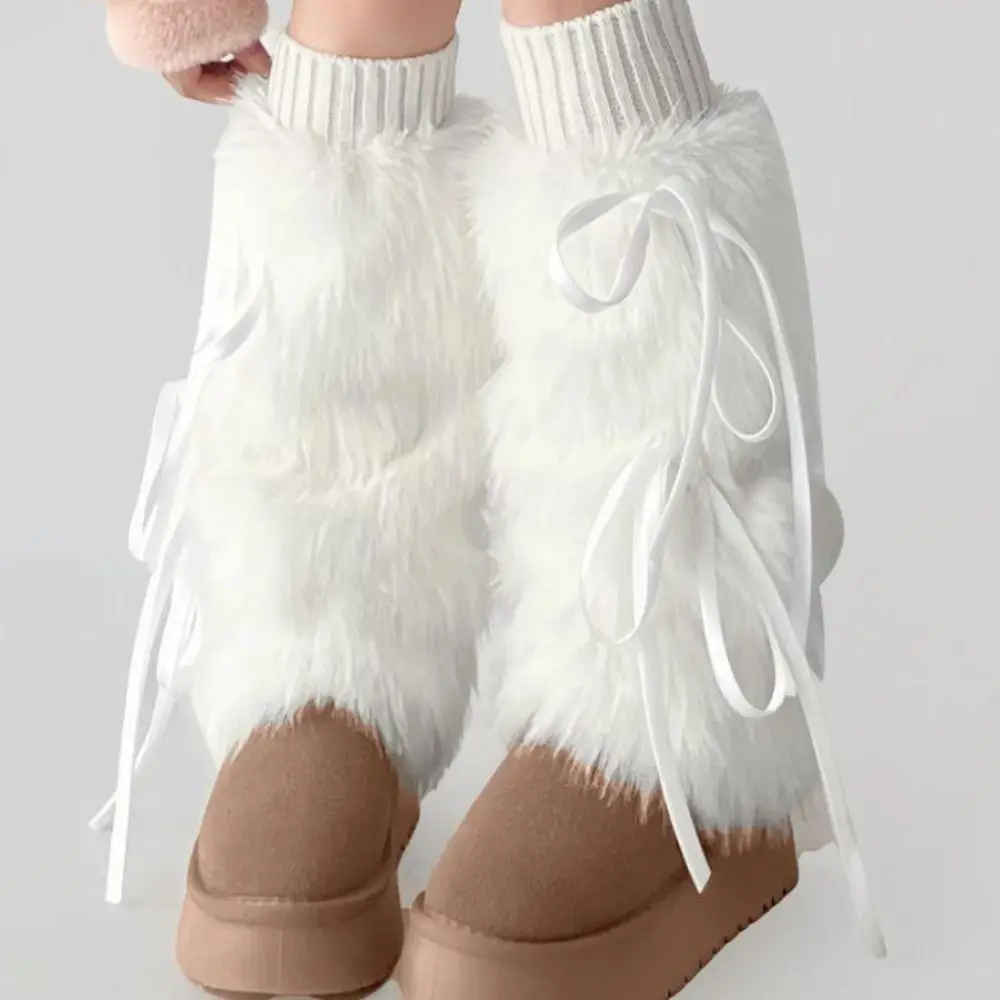 ロリータ フェイクファー ファーリーレッグウォーマー JK Y2k レディース ストッキング ロリータ 和風 レースアップ レッグウォーマー ストリートウェア