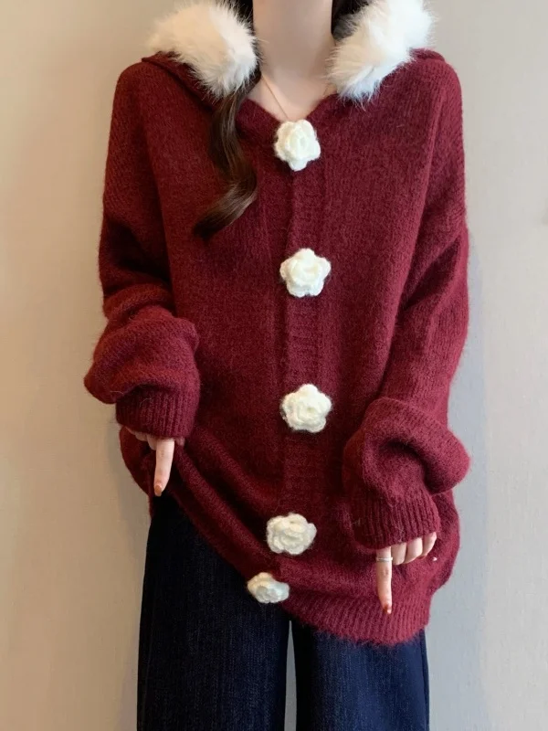

Loose Fit Red Knitwear Spring New Style Lazy Fashion Outerwear Women's Fashionable Versatile Sweater Coat Korean Style Long S...