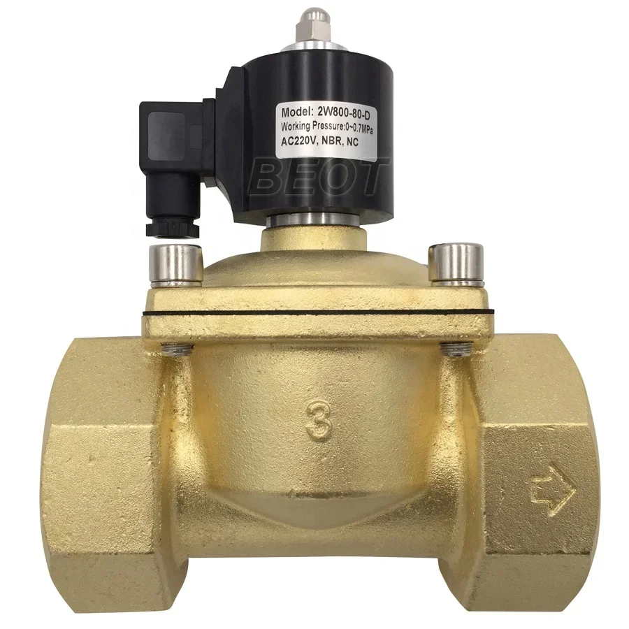 2W800-80 type 2way 3inch brass water solenoid valve with DIN connector coils