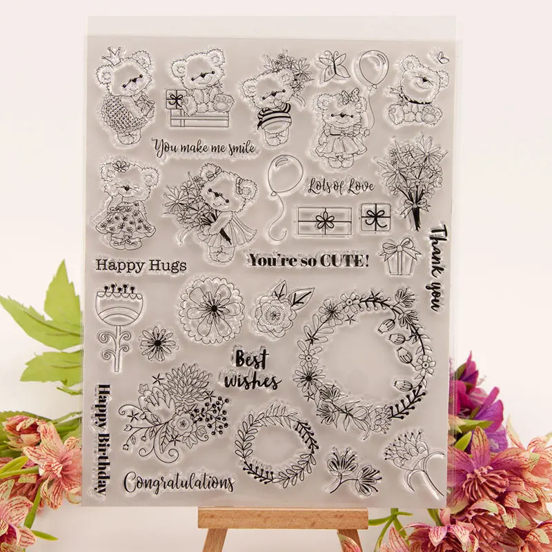 

Bear Garland Teddy Bear Clear Silicone Stamps for Scrapbooking Card Making Album Diary Decoration Transparent Stamps Decoration