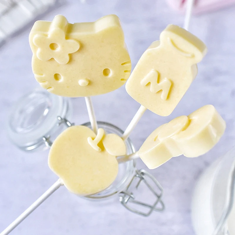 Sanrio Kawaii Hello Kitty Lollipop Mold Cartoon Silicone Food Grade Household Children DIY Homemade Handmade Cheese Stick Gift