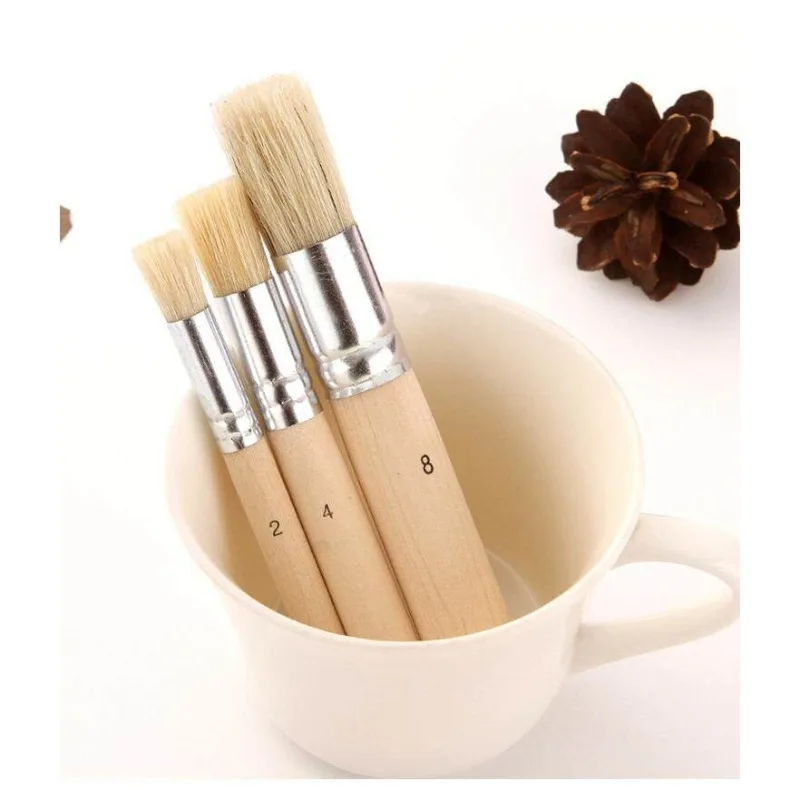 3/6 Pcs Set Pig Bristle Round Head Hard Hair Hollow Template Brush Oil Paint Pier Pen Professional Art Painting Flat Head Brush
