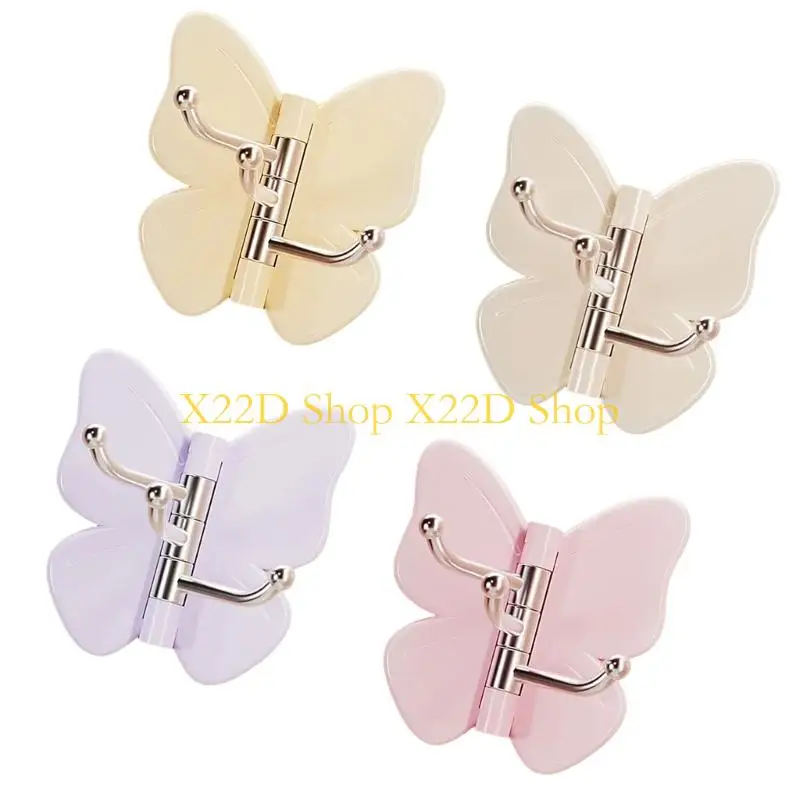 X22D Butterfly Rotating individual Adhesive Hooks,Butterfly Clasp Bathroom Corner Hook with 3-Hook 270° gyrate,None Drill Wall