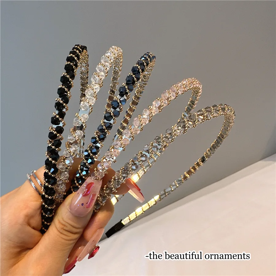 Korean Crystal Bezel Headwear Women Headband Girls Vintage Hair Bands Wide Hairband Hoop for Wedding Party Hair Accessories