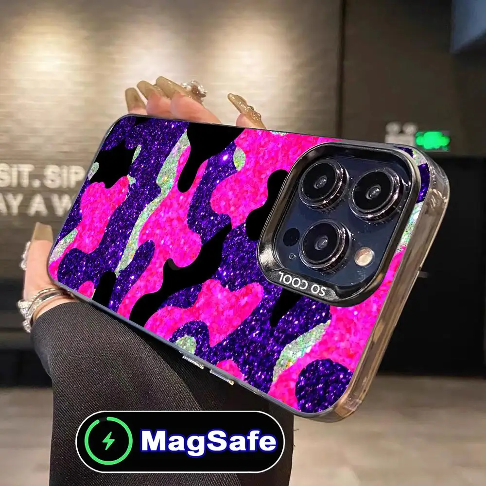 

Блестящий камуфляжный чехол для телефона для iPhone 17, 16, 15, 14, 13, 12, 11 Air Pro Max Plus MagSafe, полупрозрачный красочный чехол