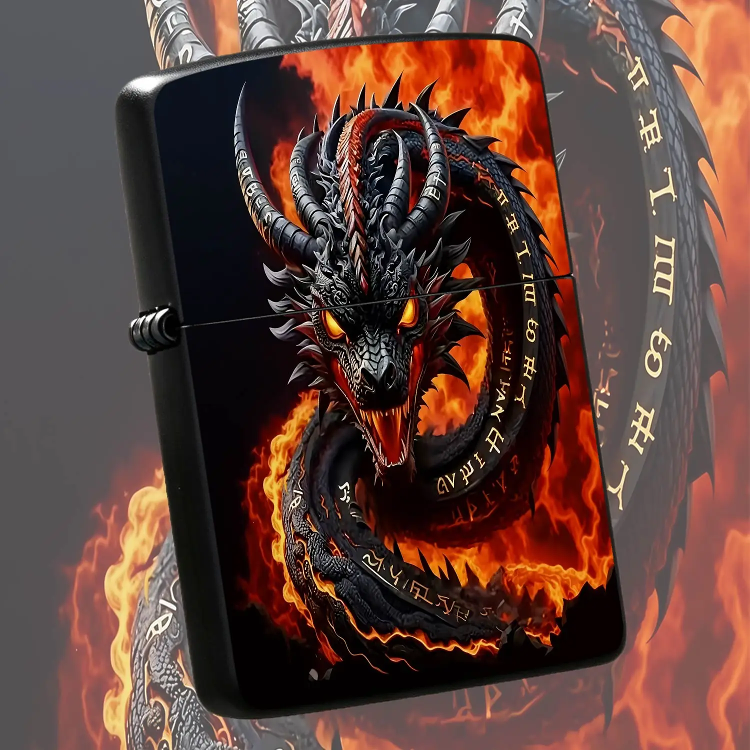 Exquisite Fiery Black Dragon Lighter With Mystical Rune Design, Eye-Catching Fiery Aesthetic Portable Decor, Ideal For Outdoor Camping Gathering, Unique Stylish Gift Choice For Dragon Pattern Enthusiasts For Daily Carry A Humorous And Inter