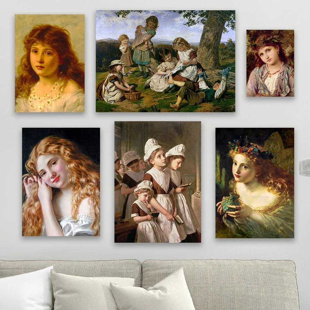 The Children’s Story Book Art Oil Painting Prints Sophie Gengembre Anderson Canvas Painting Woman Face With Butterflies Flowers