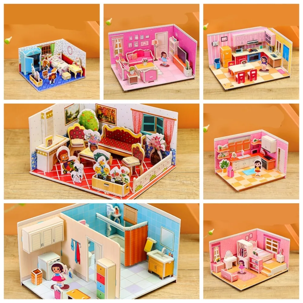 شخصيات ورقة 3D ورقة لغز غرفة الحمام التعليمي DIY المطبخ الحضانة المدرسة