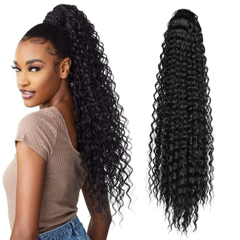 HAIRSTAR Long Kinky Curly Ponytail Synthetic Drawstring Ponytail 30Inch Chip-In Hair Extension For Women Natural Looking