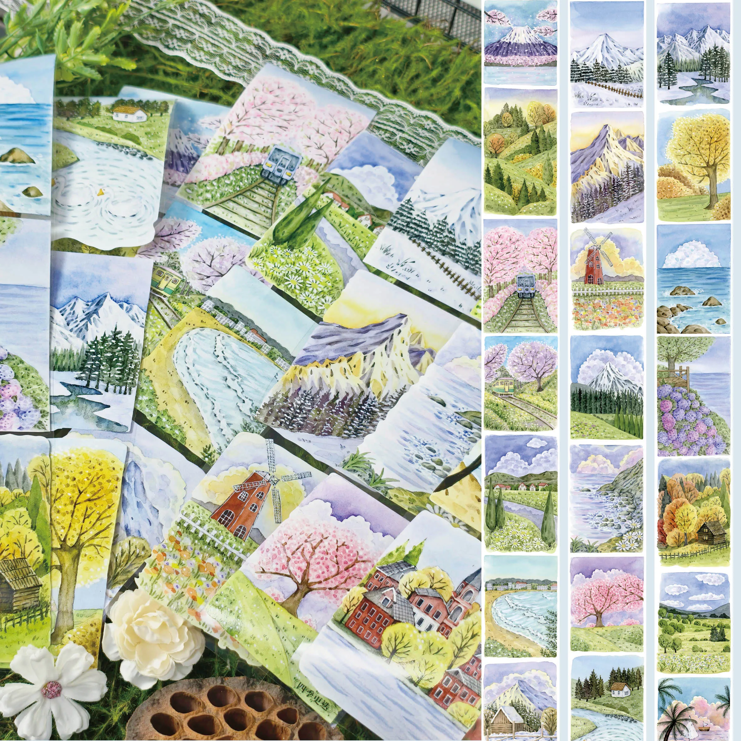 

Scenic Washi Tape - Four Seasons Landscape Club Design PET