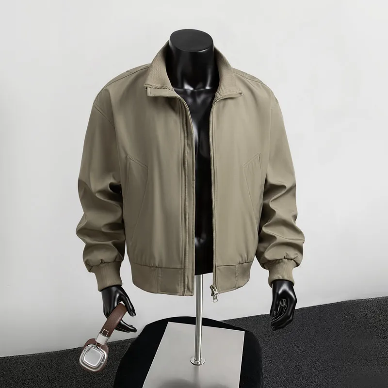 

Small Size Pilot Jaet irt for Young Men Trendy Haome Stand Collar Workwear Outerwear Polyester Fiber Long Sve