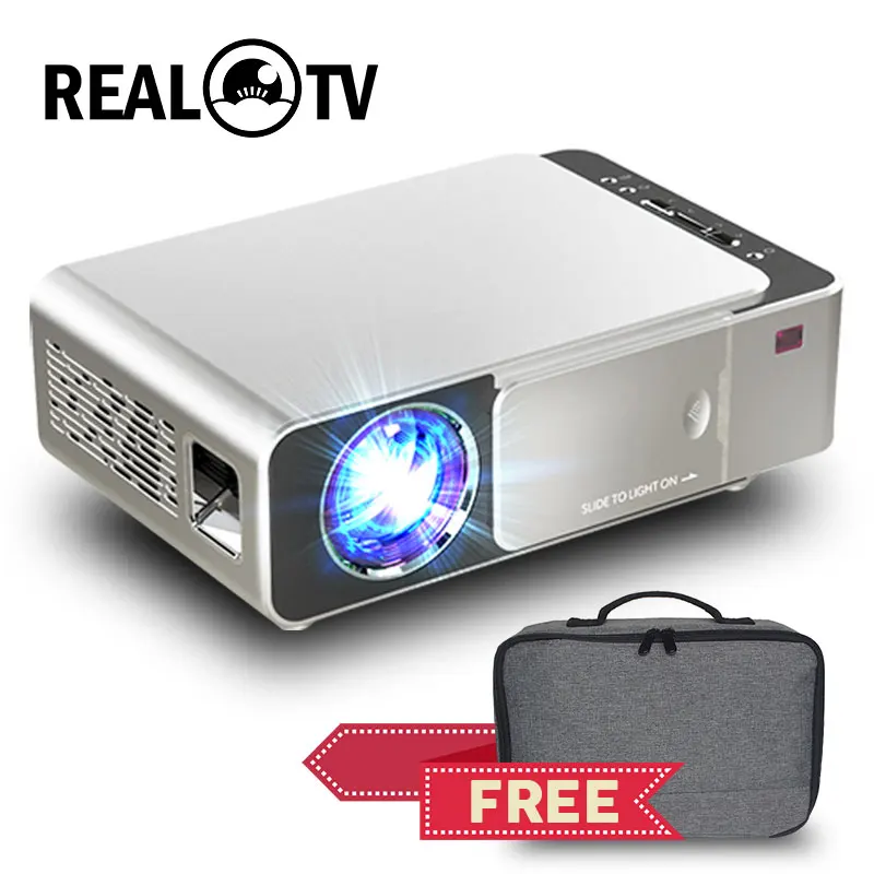 REAL TV T6 Full HD Led Projector 4K 4000 Lumens 1080p Portable Cinema Proyector Beamer HDMI-compatible USB VGA SD with Gift