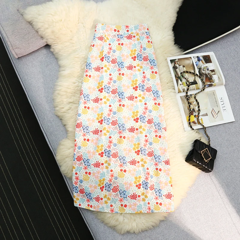 Women's High Elastic Waist Midi Skirt Casual Summer Trendy 2026 Floral Print A line Skirts Korean Style Lady Skirt Bottom