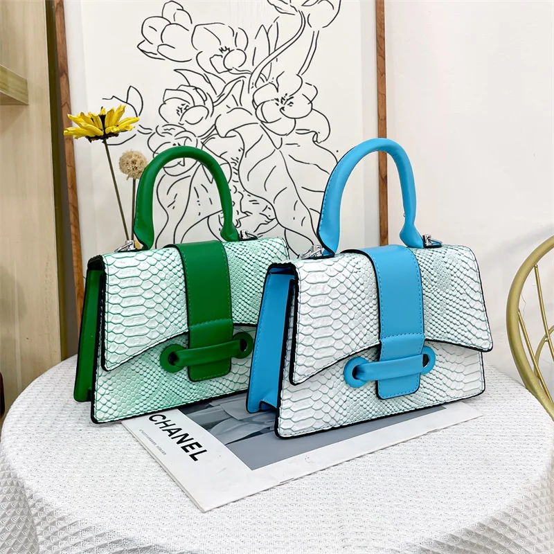 Alligator Leather Brand Bag Hourglass Handbag Contrast Color Crocodile Pattern Crossbody Bag With Short Handle Phone Purse Femme