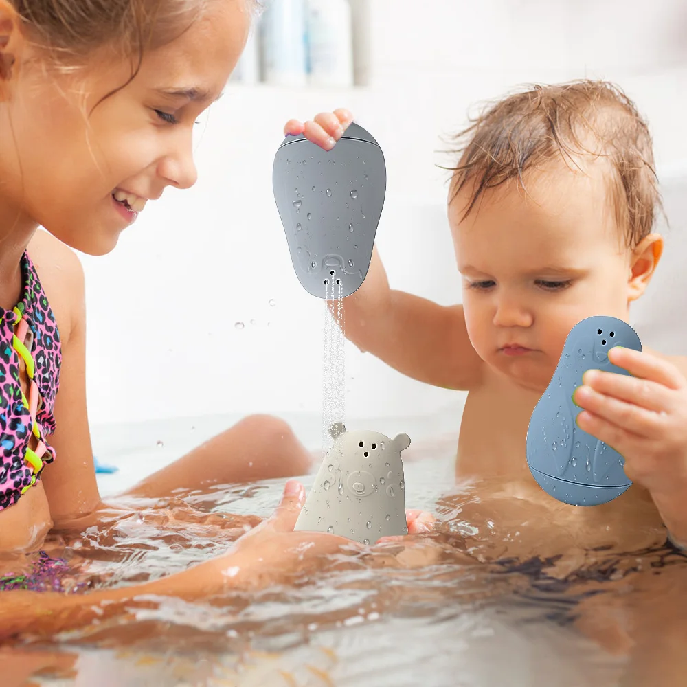 2 pçs brinquedos de banho do bebê brinquedos de banho e água das crianças, bebês e crianças pequenas podem mastigar em brinquedos de cola de silicone, brinquedos de banho