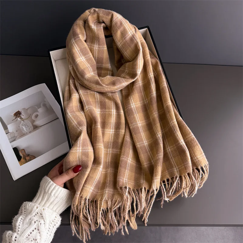 

2022, теплый шарф для женщин и мужчин, зимняя утолщенная шаль из пашмины с кисточками, искусственный кашемир, осеннее элегантное женское одеяло