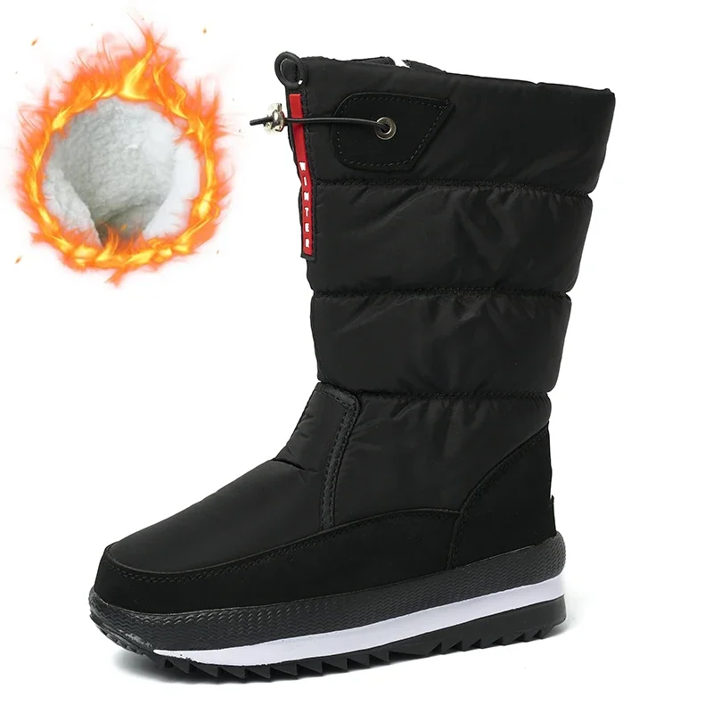 Women Winter Snow Boots Warm Fleece Lined Thick Sole Cotton Shoes High Top Plush Winter Boots Non Slip Outdoor Cotton Boots