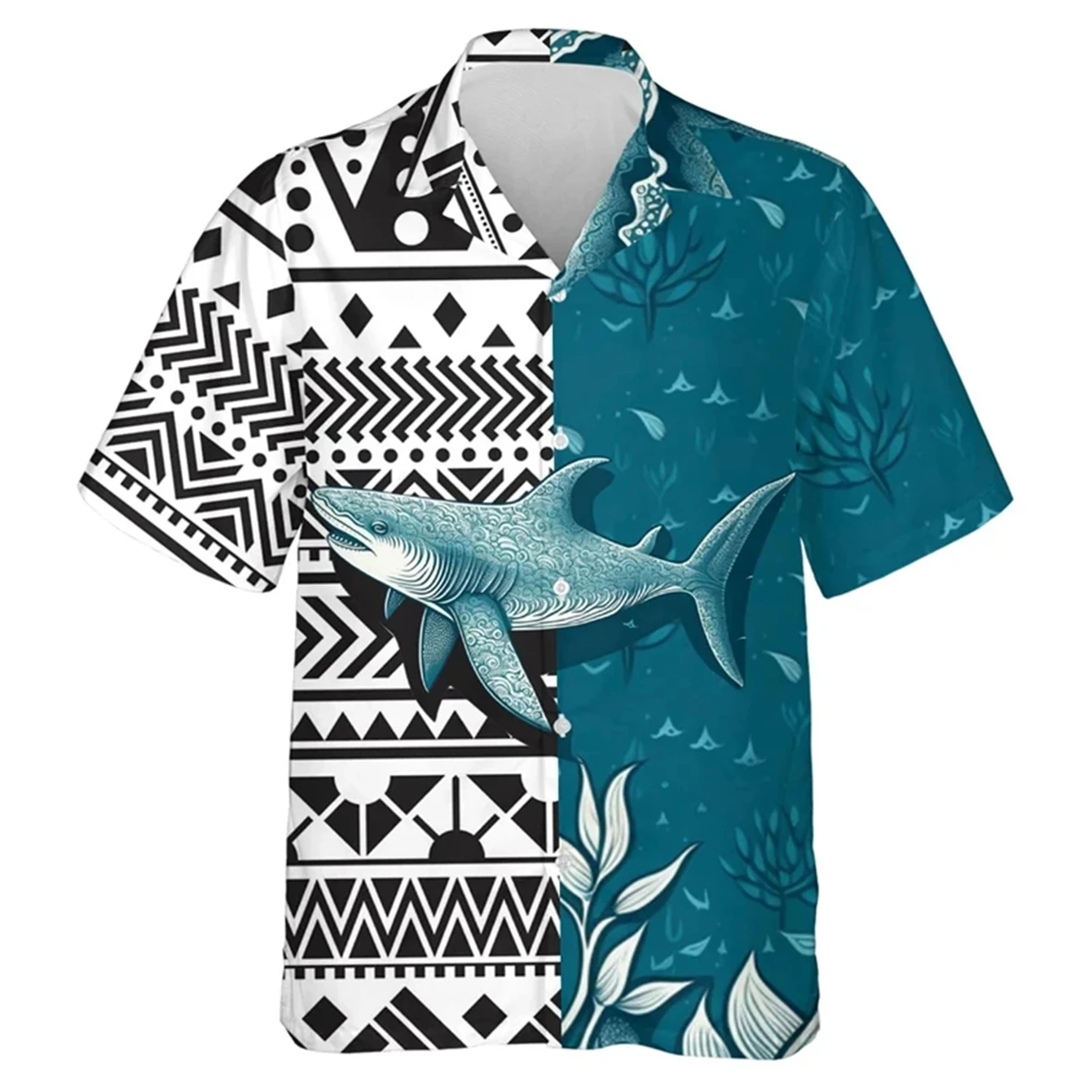 Camisa de pesca havaiana para meninos, camisa de manga curta confortável e respirável, camisa de praia solta, grande, verão