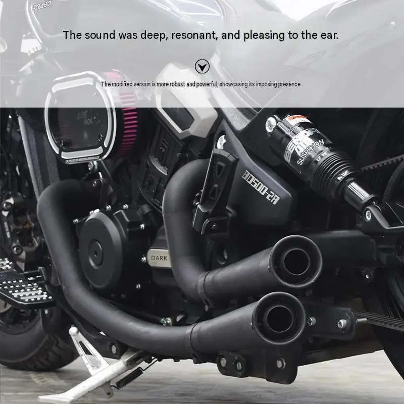 Full Stainless Steel Handmade Full System Dual Outlet Exhaust for Benda Dark Flag 500-950, Deep Tone Mod Parts