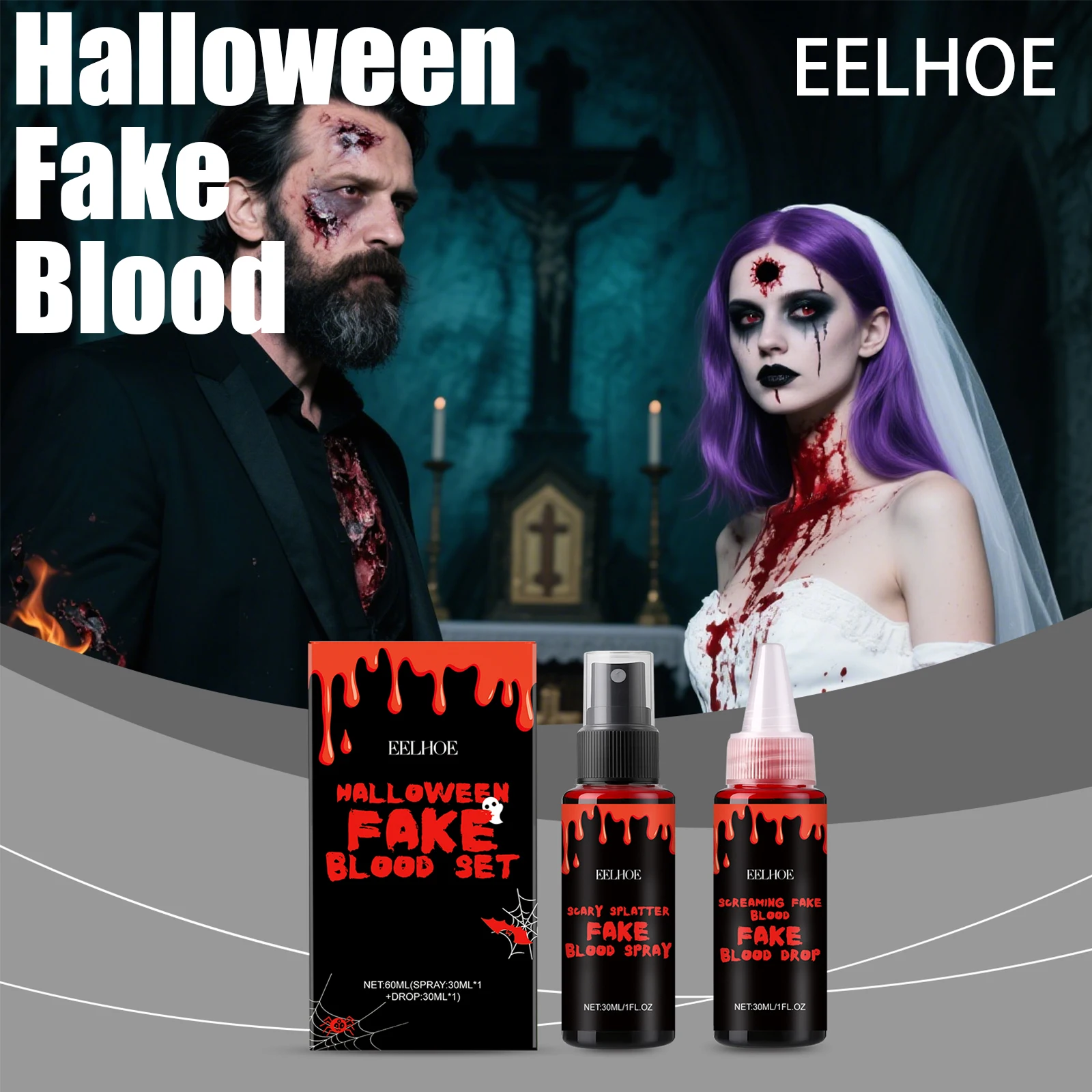 Zestaw do makijażu efektów specjalnych na Halloween Eelhope z realistycznym żelem krwi i efektem kapiącej krwi
