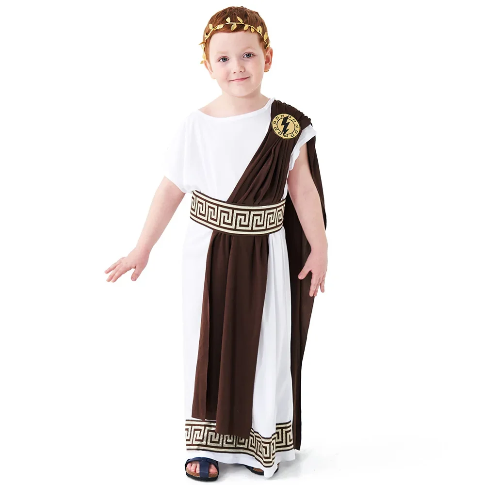 Kids Child Ancient Greek Mythology Costumes God Zeus Costume Boy Roman Grecian Toga Dress Cosplay Halloween Purim