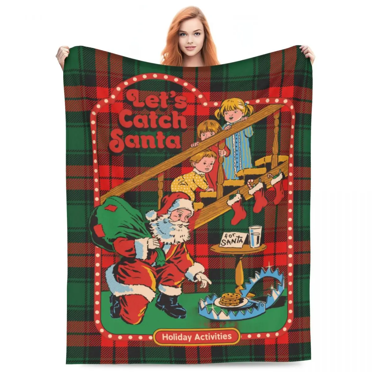 Let's Catch Santa Claus Christmas Merch Blanket Flannel Bedding Funny Xmas Throw Blankets Comfortable