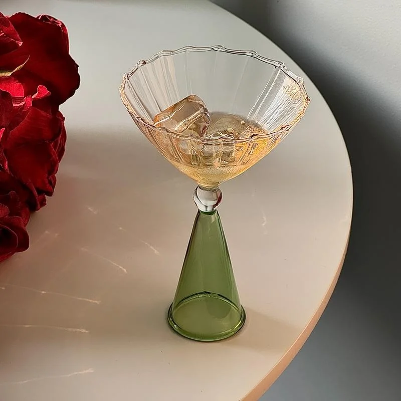 Creative  Pattern Glass Cup High Foot Drink Cup Dessert Ice Cream Cocktail Cup Heat Resistant Handmade Nordic Style