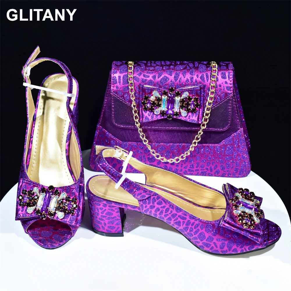 

Italian Matching Nigerian Shoe and Bag Decorated with Appliques African Shoes and Bags Matching Set Luxury Rhinestone Pumps