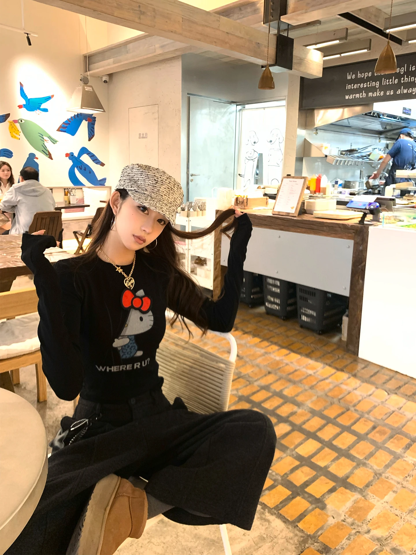 

Xueke Bla Kit Long Sve T-irt Women's Autumn Winter Cute Inner Wear Slimming Faionable Top round Ne Tee