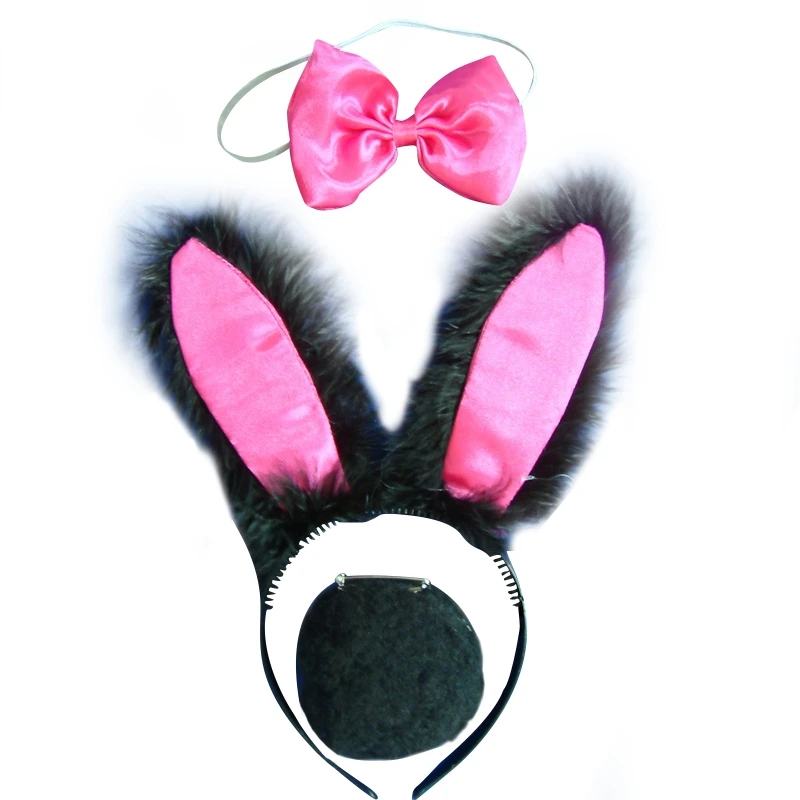 3pcs Cartoon Plush Bunny Ear Shape Hairband Bowtie and Tail Suit Cosplay Accessories for Adult Kid Party Costume