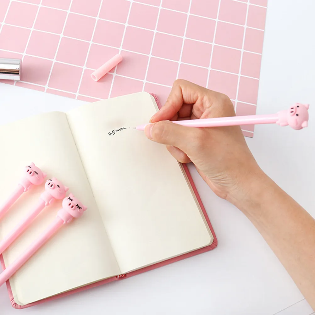 16Pcs Expression Pig Gel Pen Creative Pink Cartoon Student Writing Pen Office Signature School Stationery Fine Point