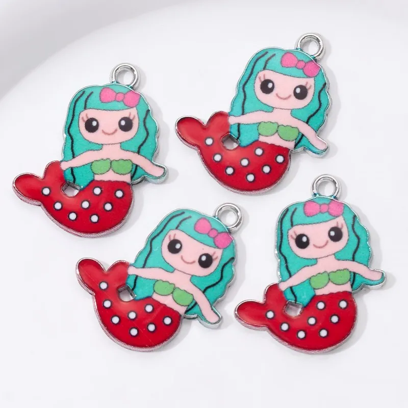 10pcs New Cartoon Mermaid Enamel Charms Colorful Animal Fairy Tales Pendants For Making Handmade DIY Findings Accessories