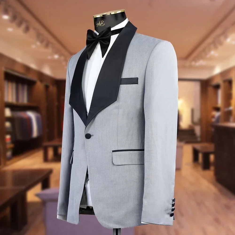 Chic Shawl Lapel Men Suits 3 Piece Fashion Prom Party Wedding Tuxedo Slim Single Button Formal Male Suit (Blazer+Pants+Vest)