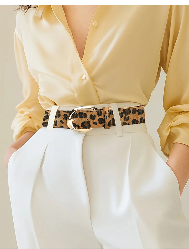 Maikun New Leopard Women's Belt Gold Irregular Alloy Pin Buckle Belt Fashion Versatile PU Belt 3.7cm Width
