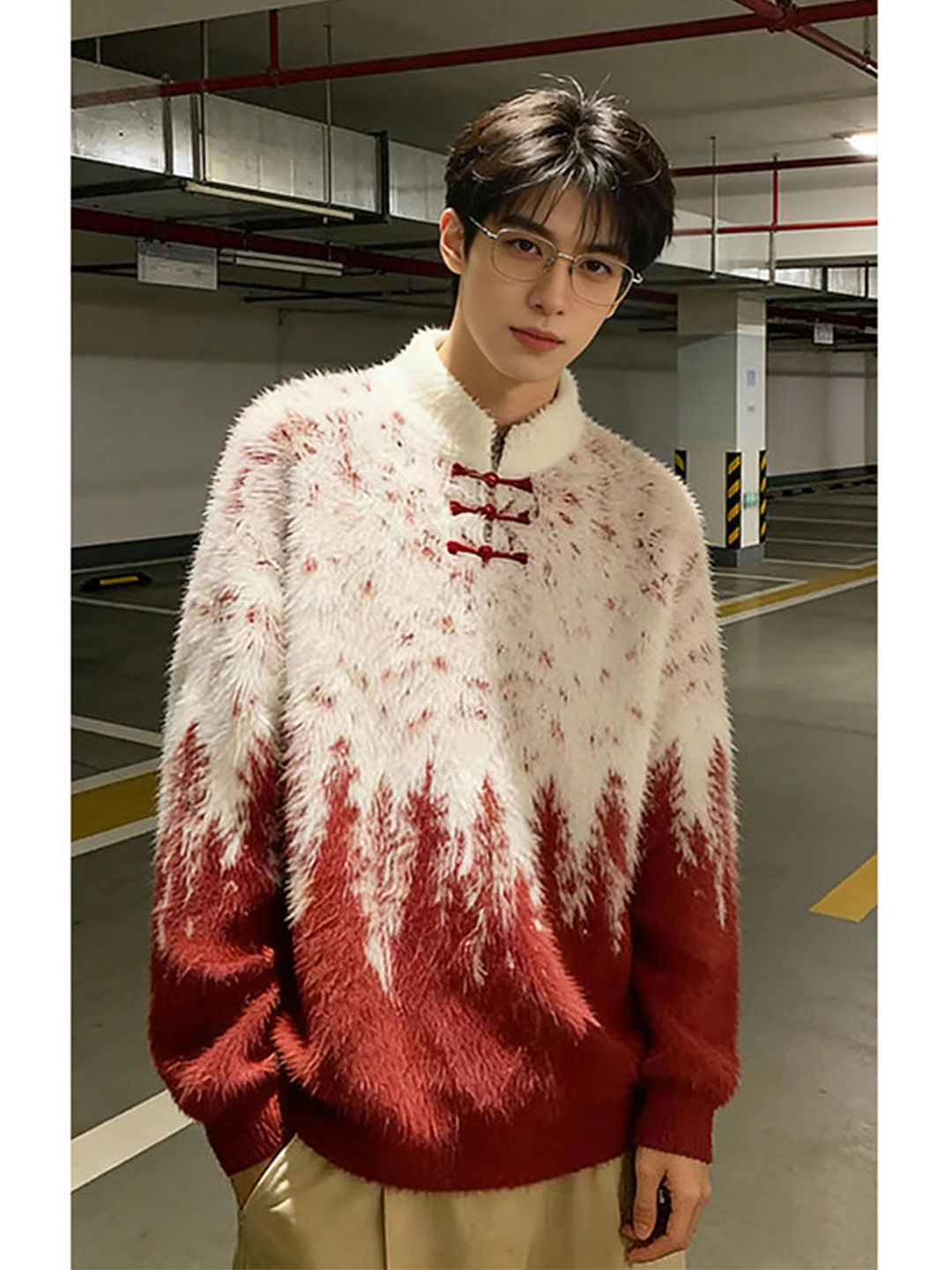 

Красный китайский вязаный свитер для мужчин, зимний, утепленный, с пуговицами, идеально подходит для ношения под одеждой или на каждый день