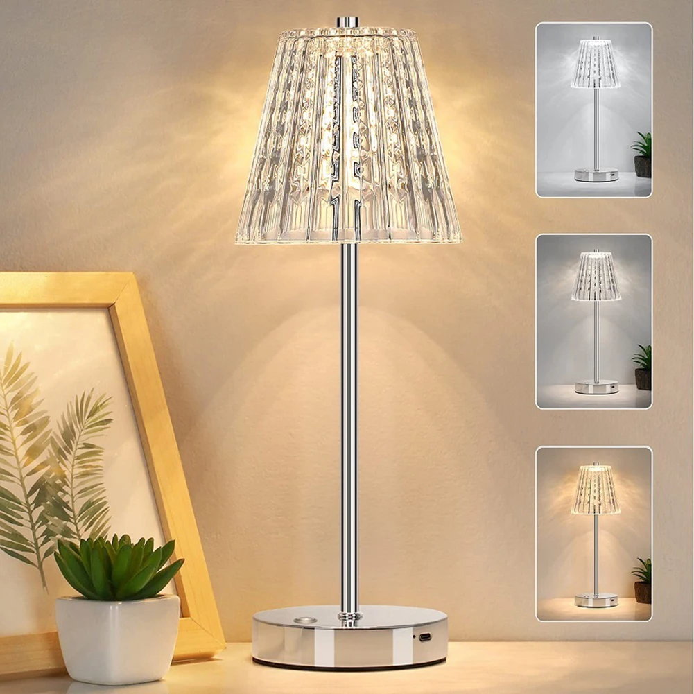 Romantic Nightstand Lamp Acrylic Eye-Protection Reading Lamp 3 Color Adjustable Battery Operated for Bedroom Living Room Decor