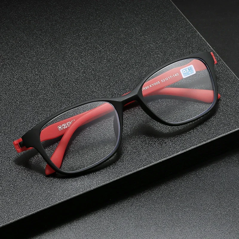 Black Red Frame Student Finished Myopia Glasses Women Men TR90 No Screws Short-sight Glasses With Prescription 0 -0.5 -1.0 To -6