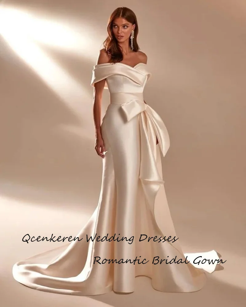 Qcenkeren Simple Vestidos de novia Elegant Bow Off The Shoulder Bridal Gowns Long Ivory Wedding Dresses For Sexy Women 2024