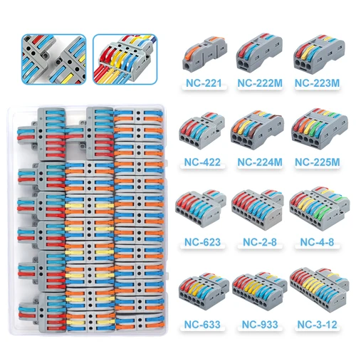 Conectores de cableado rápido, divisor compacto Universal en caja, Cable eléctrico, conector de conductores push-in con bloque de terminales de palanca