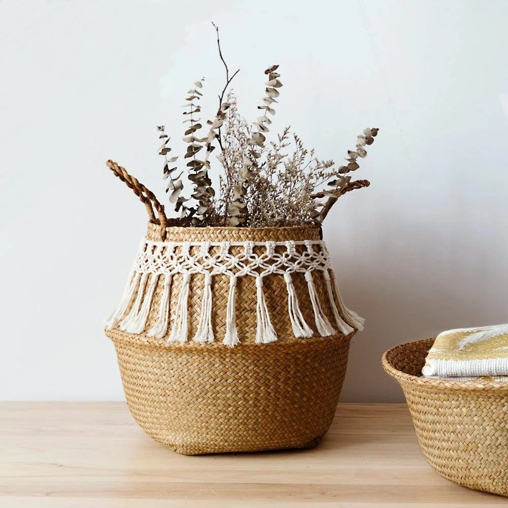 Macrame Home and garden kitchen accessories storage Organizer seagrass storage wicker basket storage basket flower pot basket