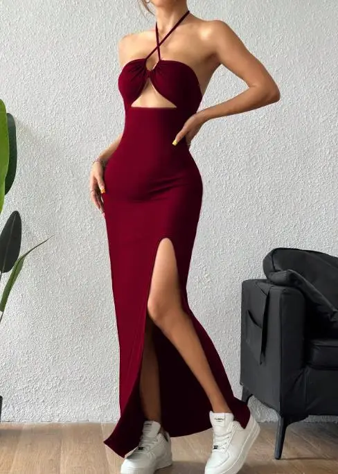 

2026 Spring/summer New Women's Sexy Hanging Neck Dress, Elegant Elegance, Slim Fit Long Dress